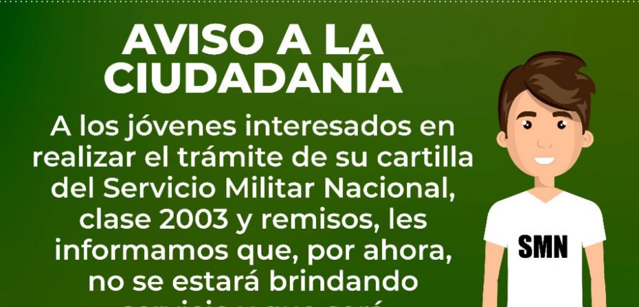 Hasta nuevo aviso recepción de documentos para la obtención  de la Cartilla Militar en Soledad