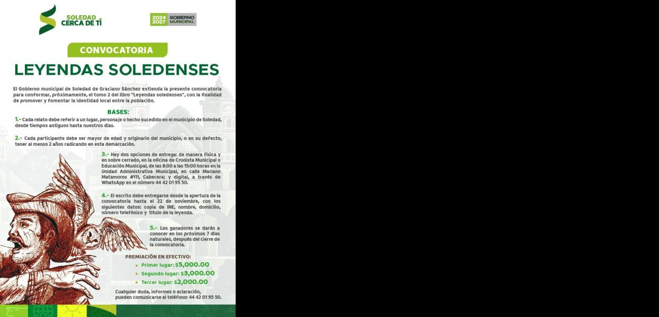 Continúa abierta convocatoria a concurso de Leyendas Soledenses, con premios en efectivo: Ayto de Soledad