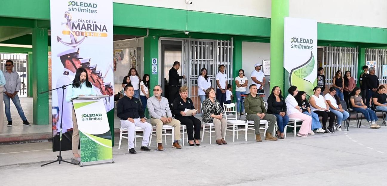 Ayuntamiento de Soledad conmemora Día de la Marina con acto cívico en primaria del Fraccionamiento El Toro
